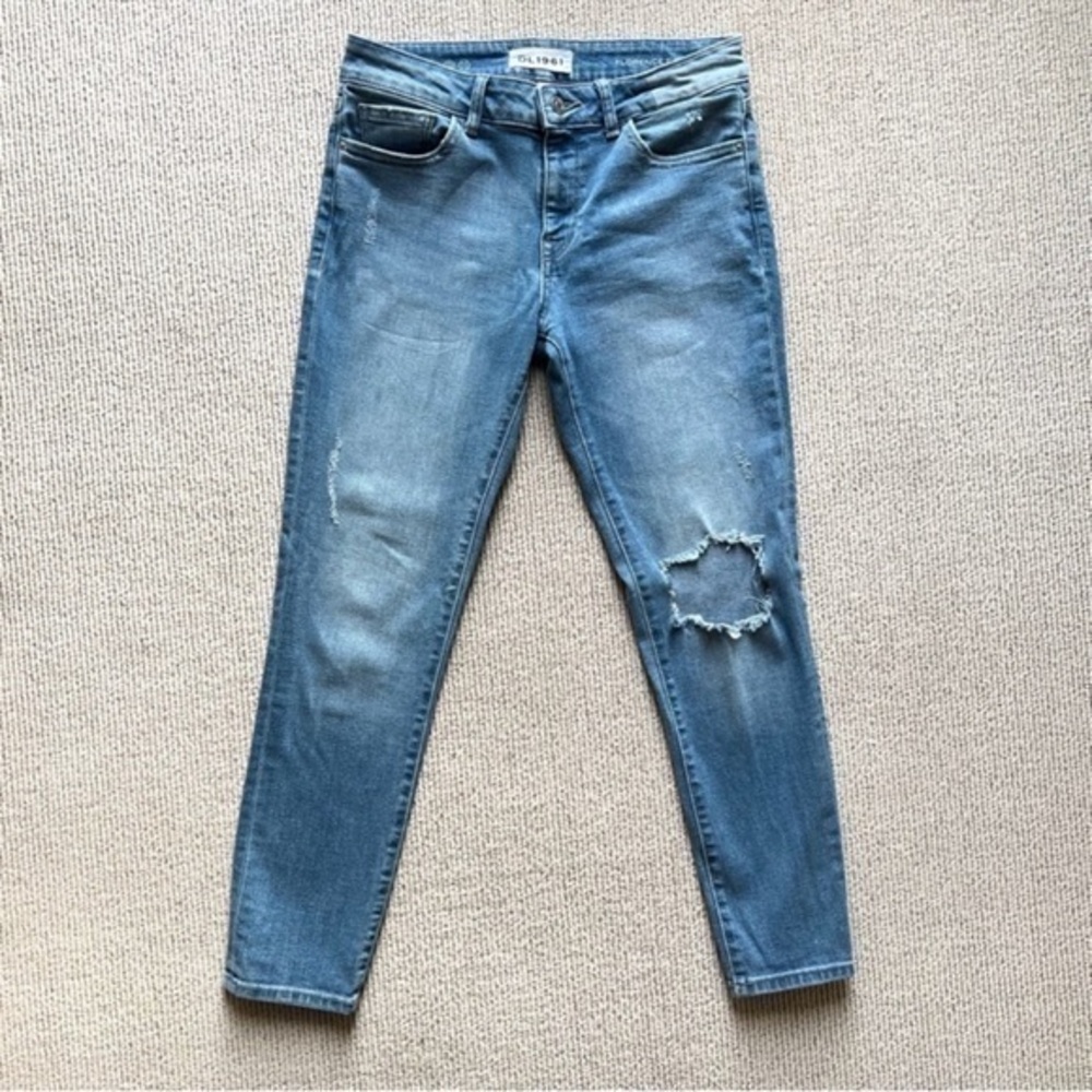 DL1961 Instasculpt Mid Rise ankle crop skinny jeans stretch ripped knee sz 27